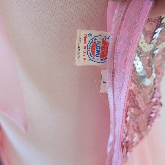 VINTAGE 1970's Formal Ball Gown Size 7 Halter Sequins Tulle Pink Barbie Glam - Picture 4 of 12